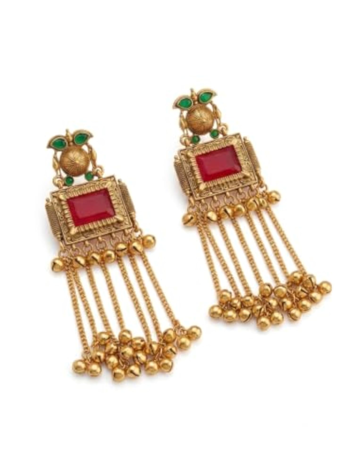 Gold-Plated Traditional Long Chain Ghungroo Earrings for Women, Kashmiri Style